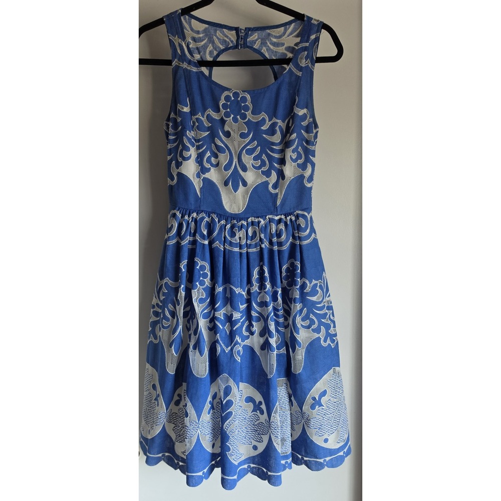 Plenty by Tracy Reese Mini Dress Size 2 Blue White Sleeveless Boho Fit-and-Flare